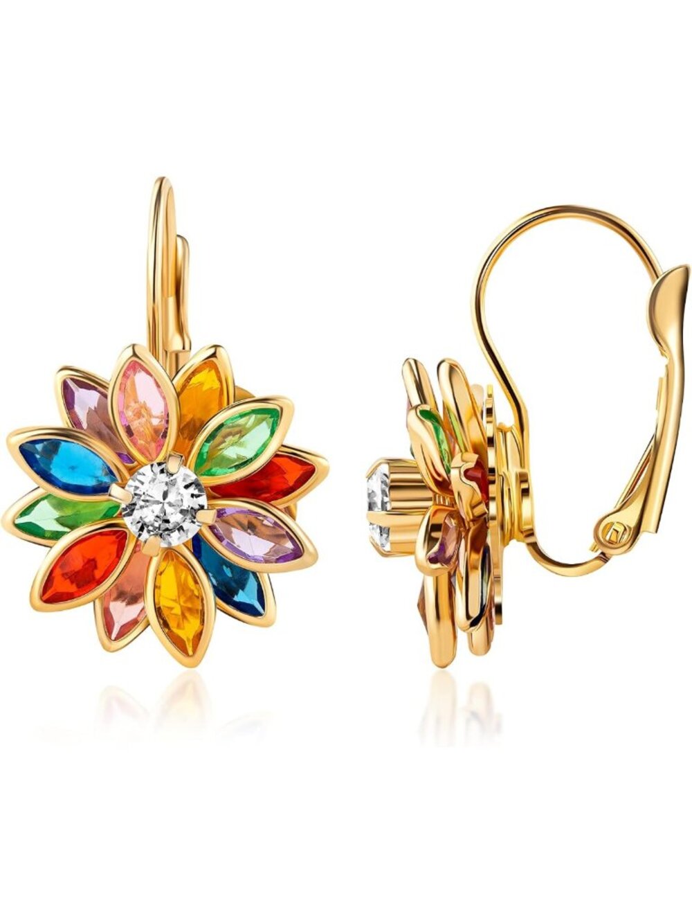 Colorful 18K Gold Plated Flower Earrings - Lotus Design for Women, Made in